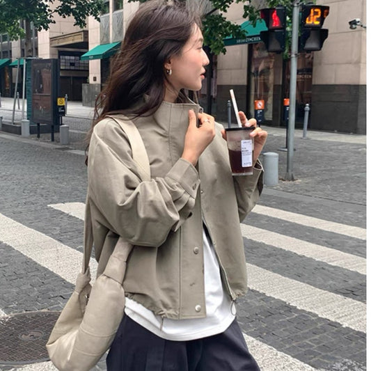 Women's stand collar short jacket long sleeve work style all-match jacket