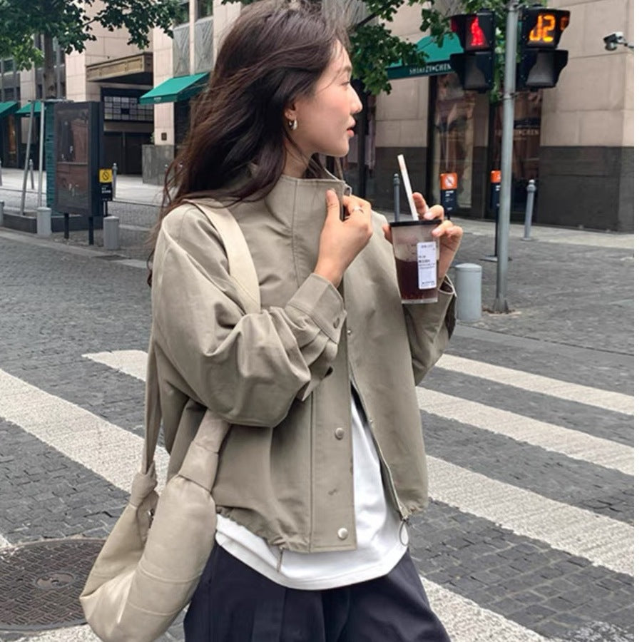 Women's stand collar short jacket long sleeve work style all-match jacket