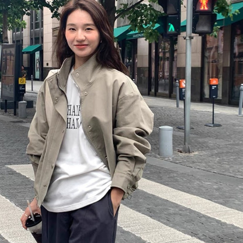 Women's stand collar short jacket long sleeve work style all-match jacket